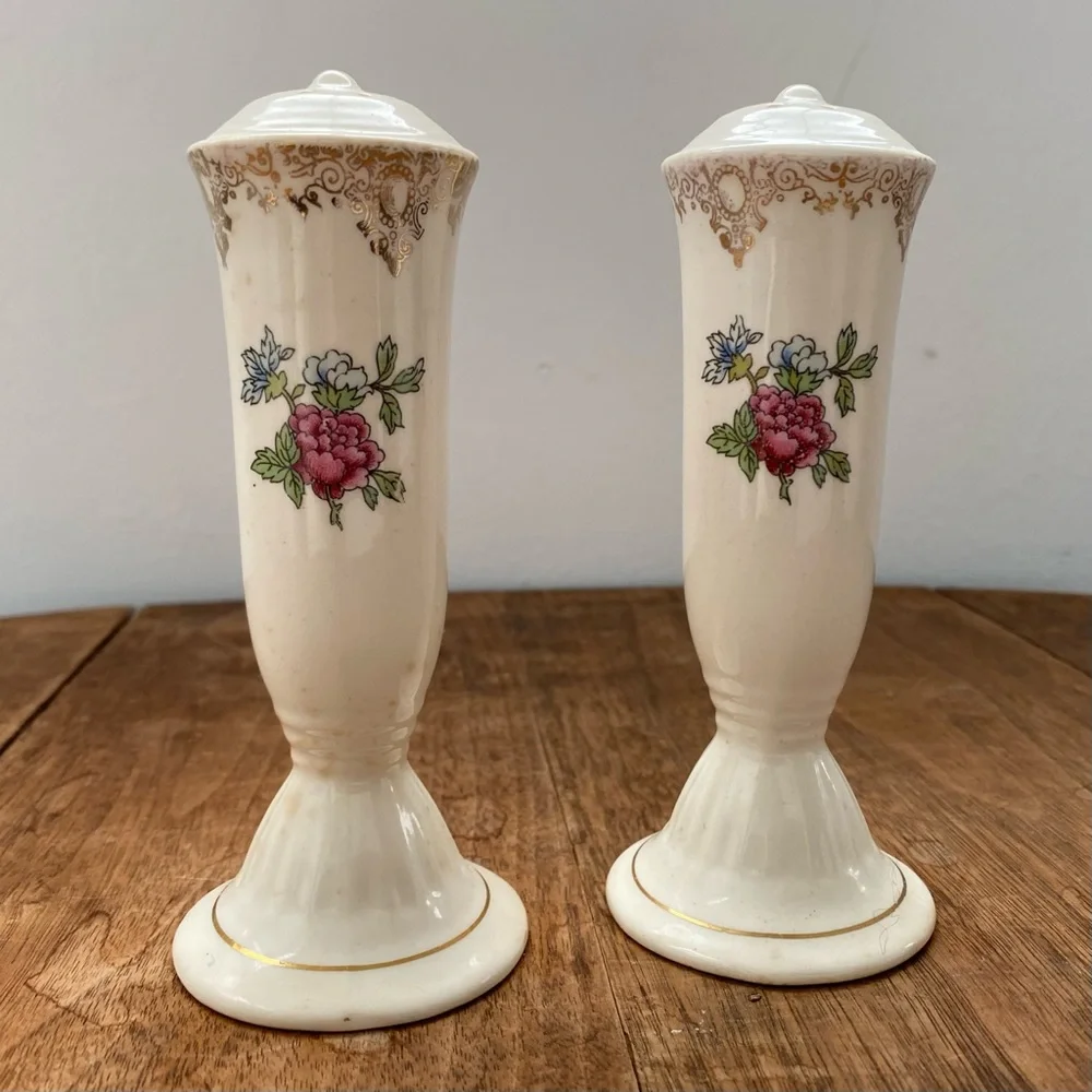 Vintage Victorian Porcelain Tall Salt and Pepper Shakers